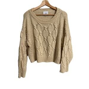 J.O.A. Just One Answer Boxy Cropped Cable knit Oversized Sweater Medium